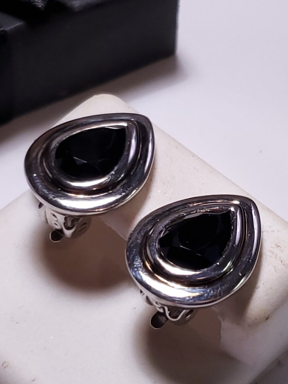 Estate 6.0ctw Natural faceted Teardrop Sterling Silver 925 Clip on Earrings24226